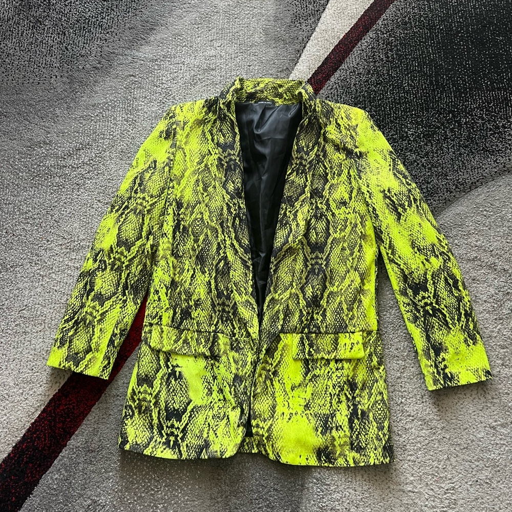 Boohoo Neon Green Snake Print Blazer